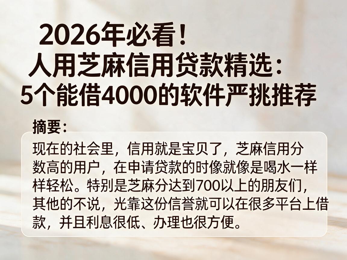 2026年必看！人用芝麻信用贷款精选：5个能借4000的软件严挑推荐