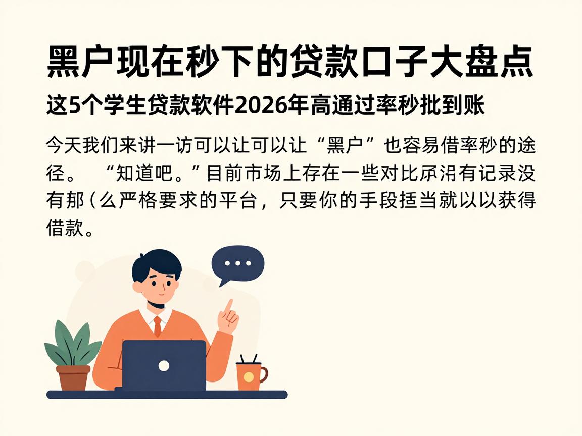 黑户现在秒下的贷款口子大盘点!这5个学生贷款软件2026年高通过率秒批到账