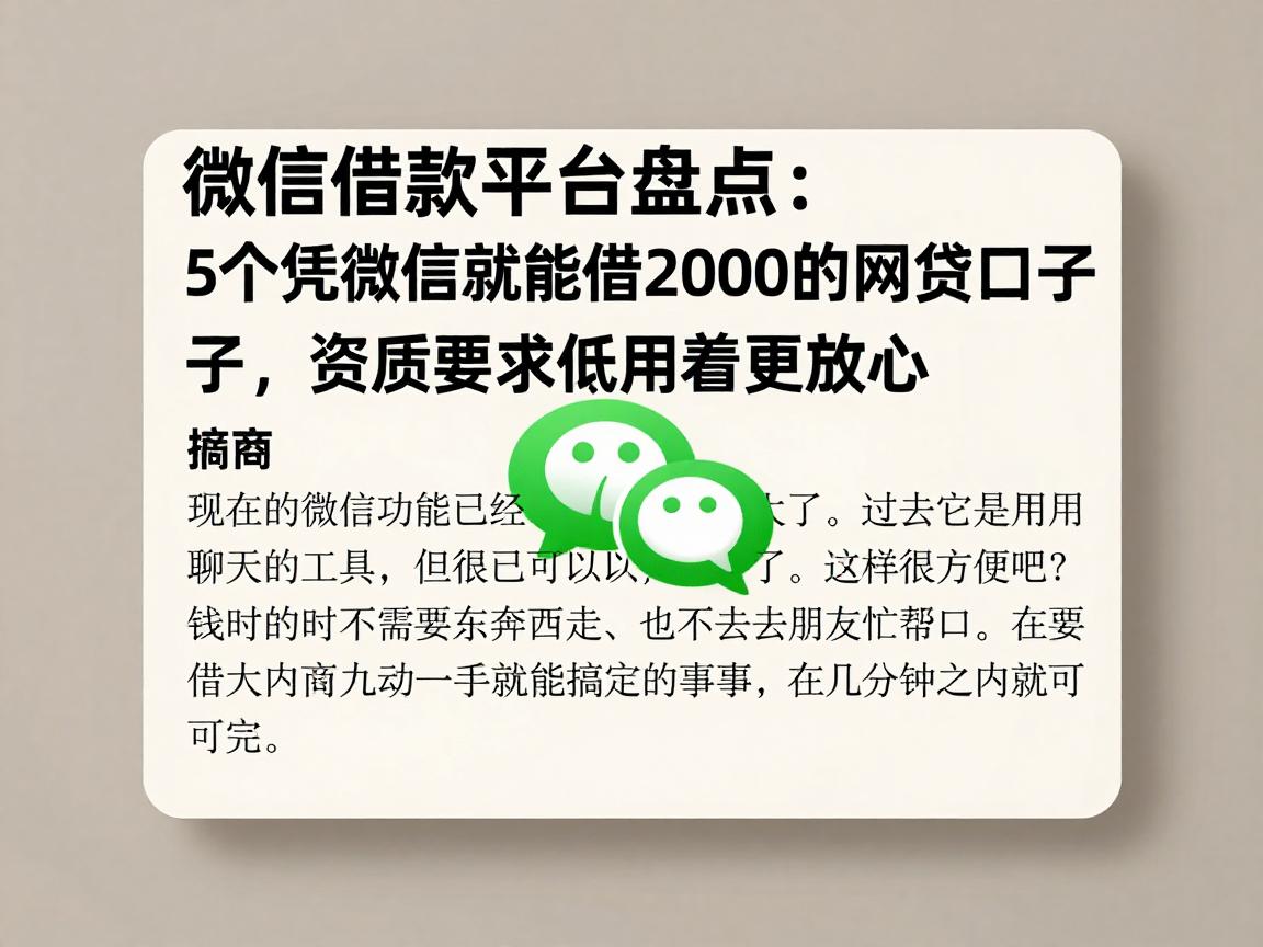 微信借款平台盘点:5个凭微信就能借2000的网贷口子,资质要求低用着更放心