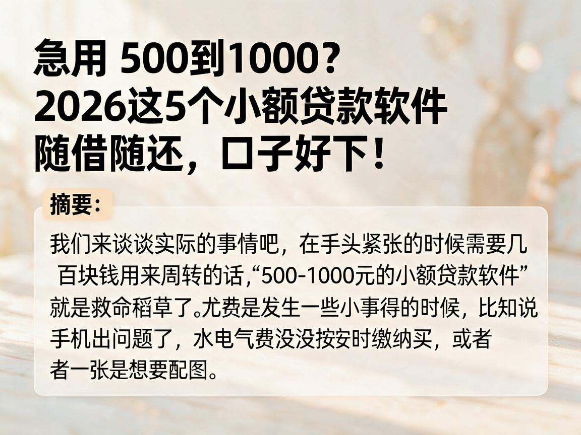 急用500到1000？2026这5个小额贷款软件随借随还，口子好下！