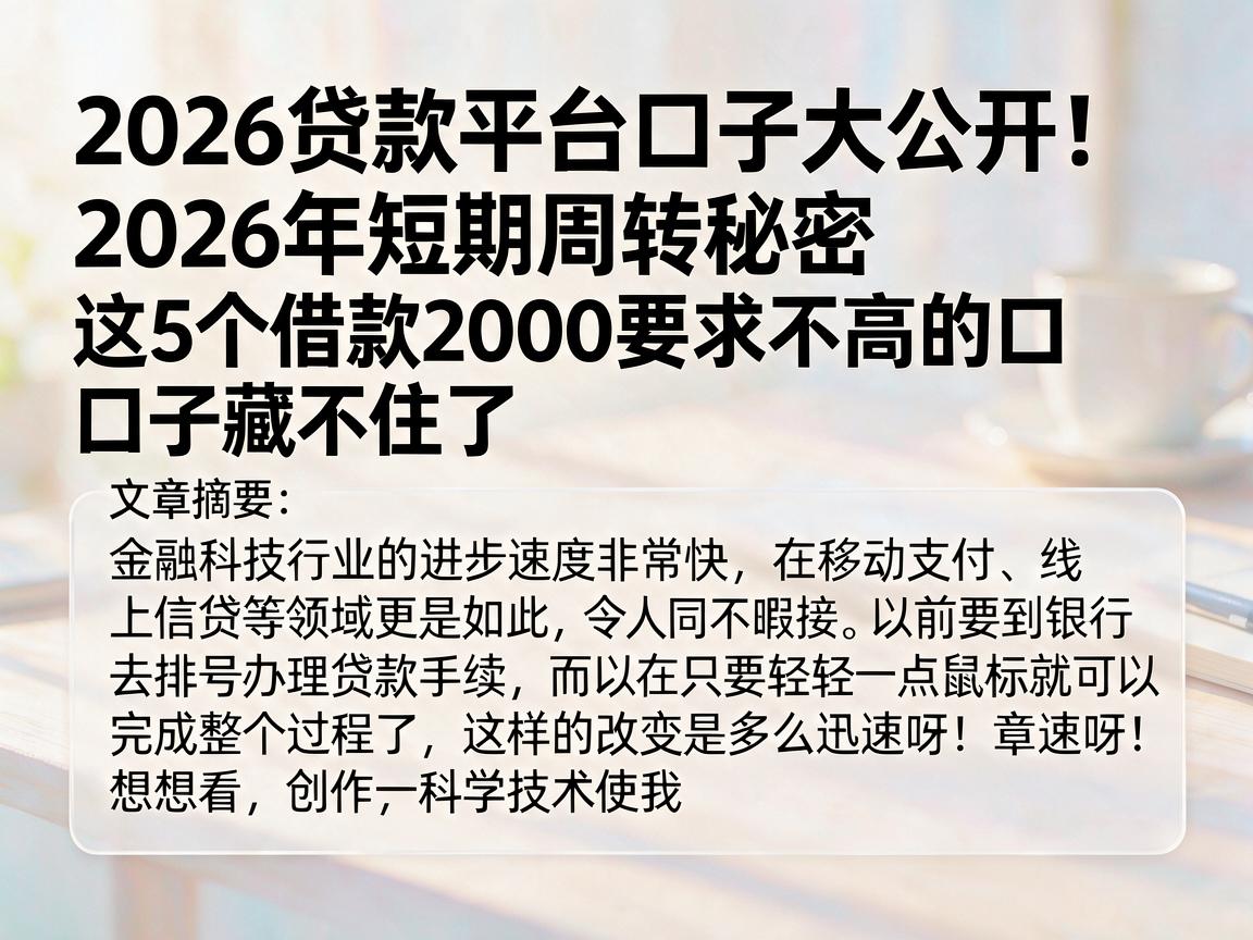 2026贷款平台口子大公开!2026年短期周转秘密,这5个借款2000要求不高的口子藏不住了