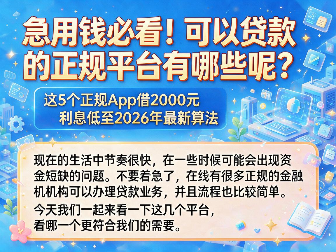 急用钱必看！可以贷款的正规平台有哪些呢？这5个正规App借2000元利息低至2026年最新算法