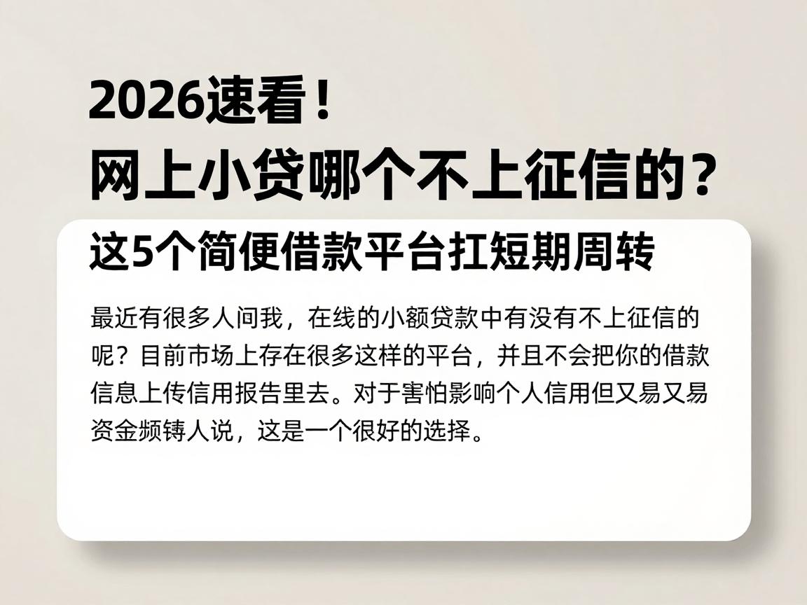 2026速看！网上小贷哪个不上征信的？这5个简便借款平台主打短期周转