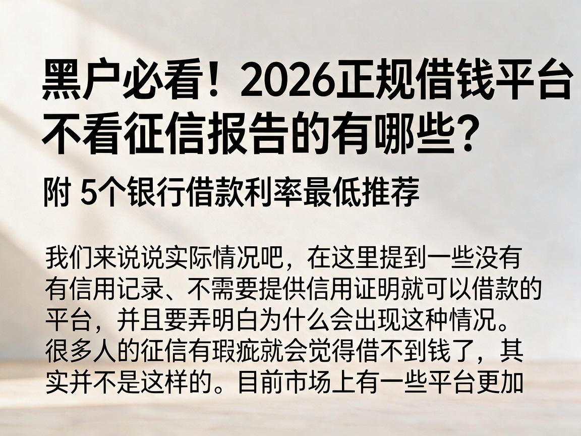 黑户必看!2026正规借钱平台不看征信报告的有哪些?附5个银行借款利率最低推荐