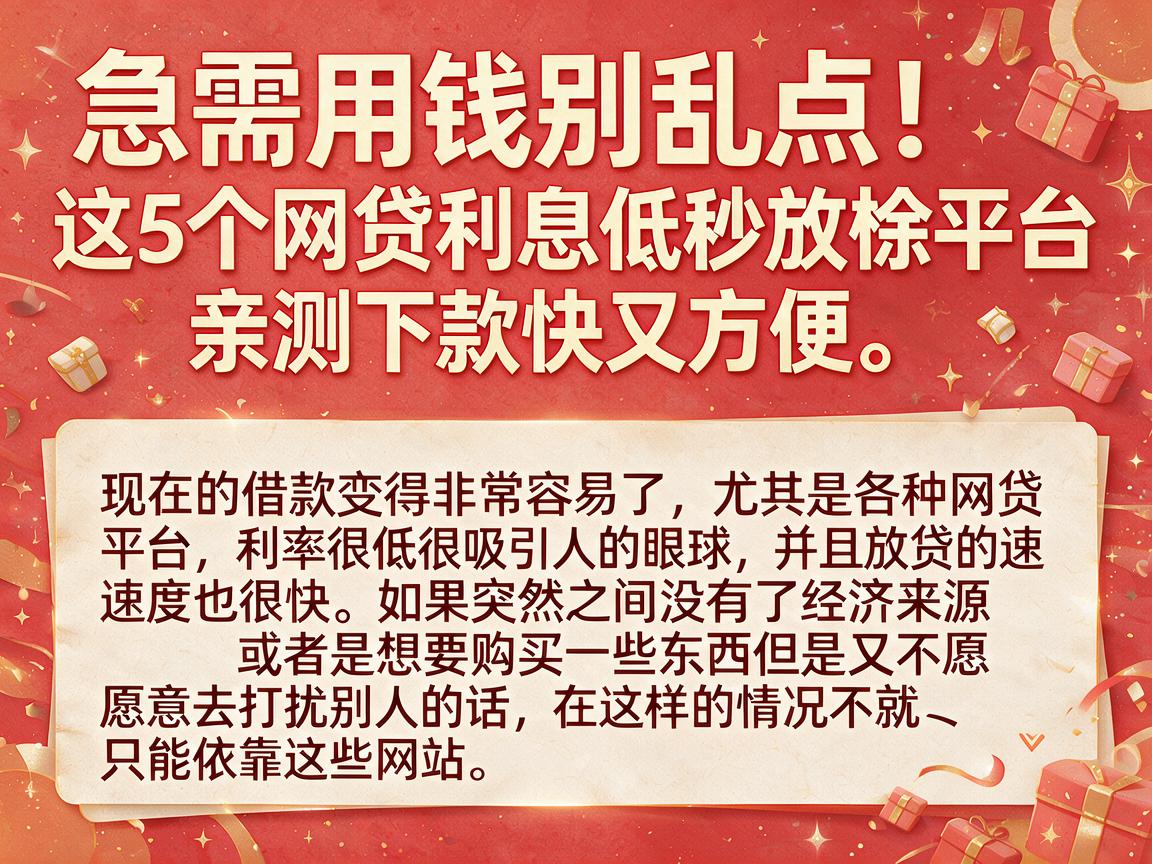 急需用钱别乱点！这5个网贷利息低秒放款平台，亲测下款快又方便