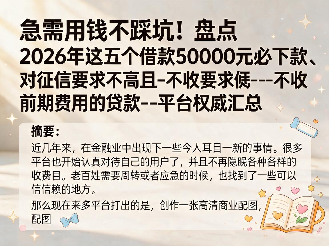 急需用钱不踩坑!盘点2026年这五个借款50000元必下款、对征信要求不高且--不收前期费用的贷款--平台权威汇总