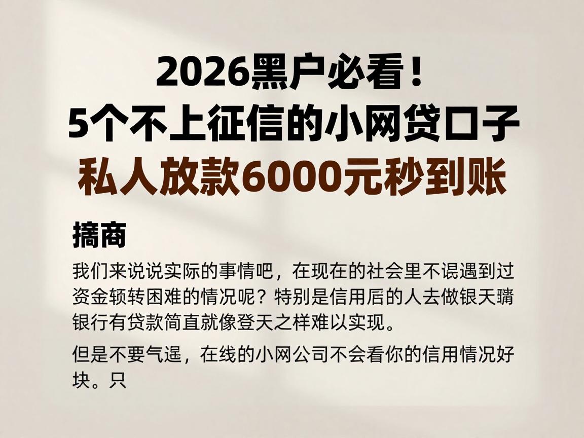 2026黑户必看！5个不上征信的小网贷口子，私人放款6000元秒到账