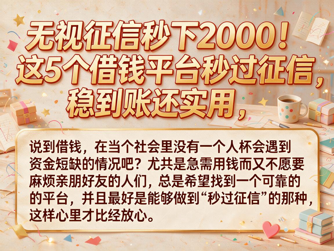 无视征信秒下2000！这5个借钱平台秒过征信，稳到账还实用