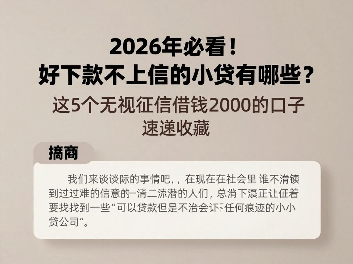 2026年必看!好下款不上征信的小贷有哪些?这5个无视征信借钱2000的口子速速收藏