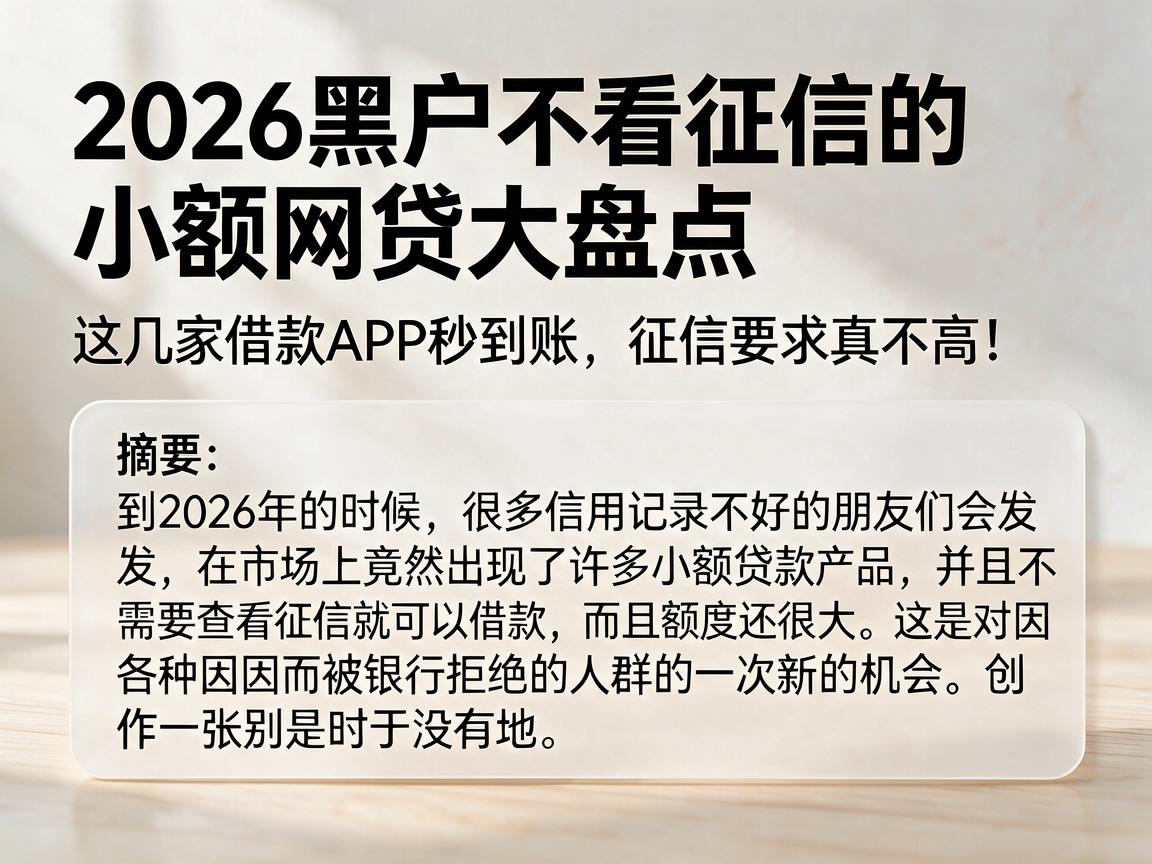 2026黑户不看征信的小额网贷大盘点，这几家借款APP秒到账、征信要求真不高！