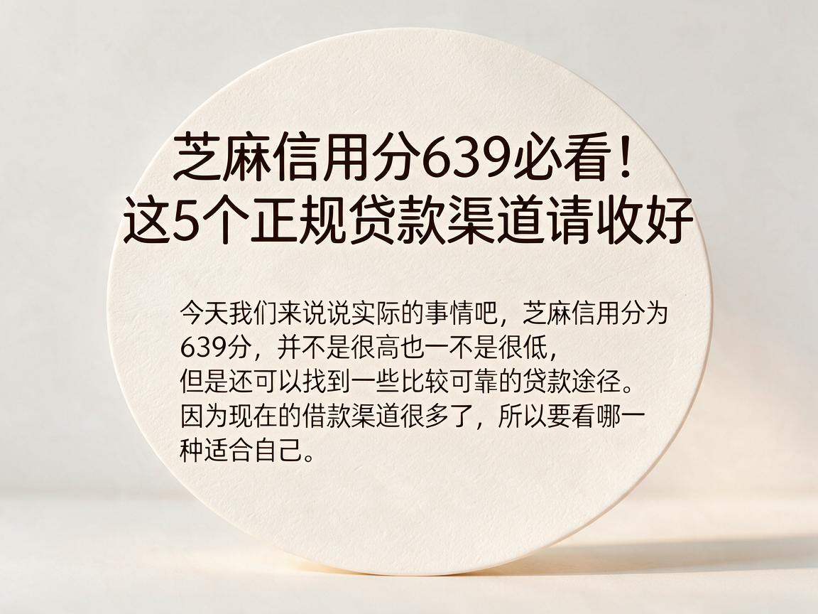 芝麻信用分639必看!这5个正规贷款渠道请收好