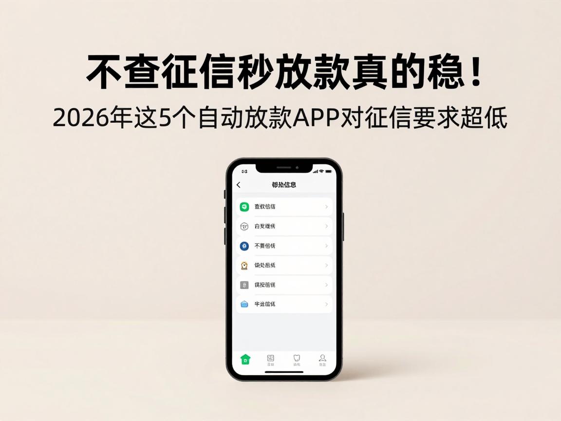 不查征信秒放款真的稳!2026年这5个自动放款APP对征信要求超低