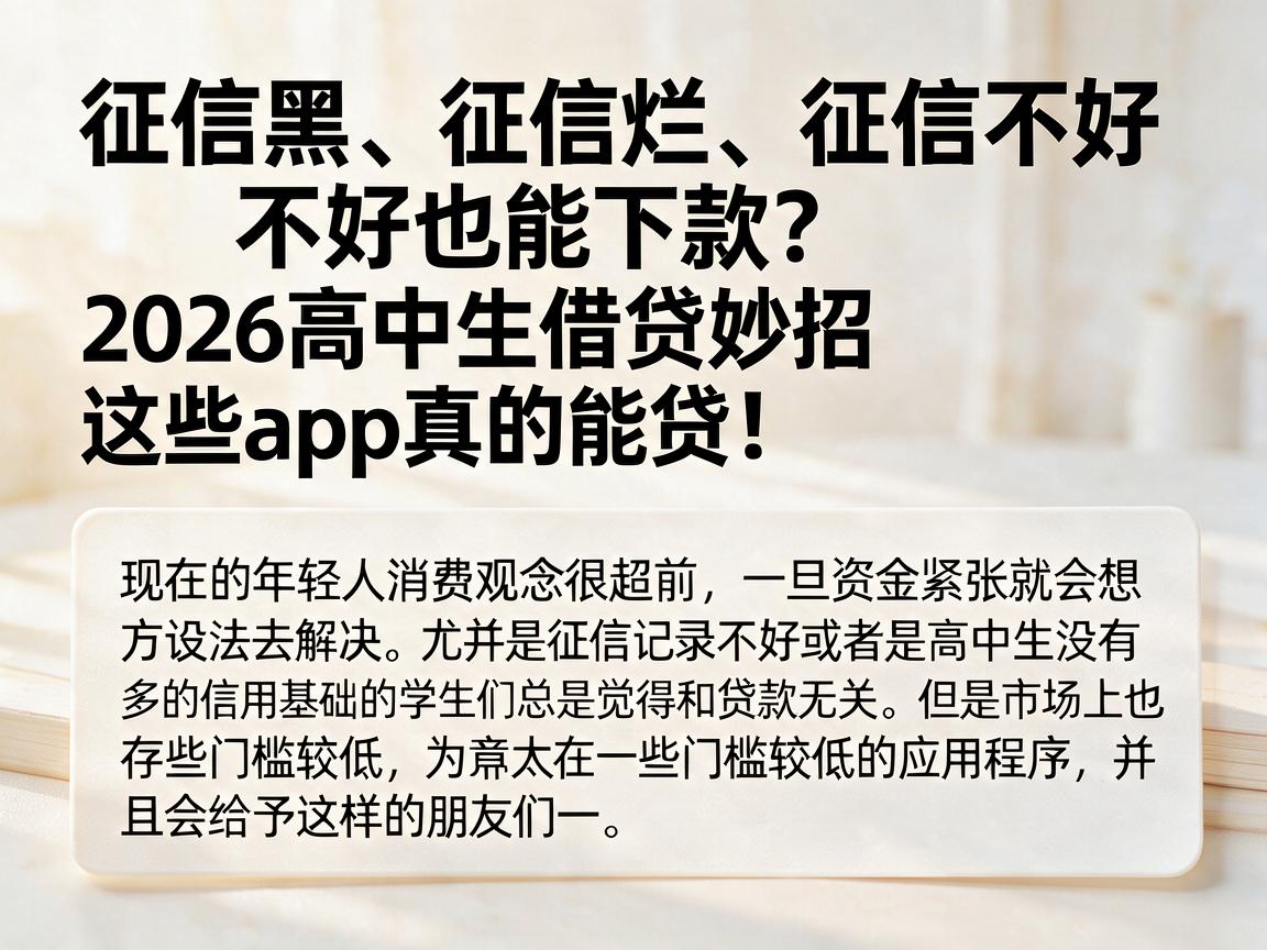 征信黑、征信烂、征信不好也能下款？2026高中生借贷妙招，这些App真的能贷！