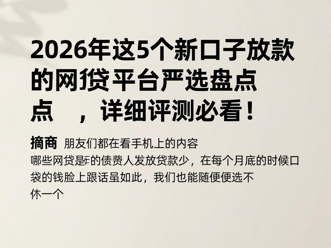 2026年这5个新口子放款的网贷平台严选盘点,详细评测必看!
