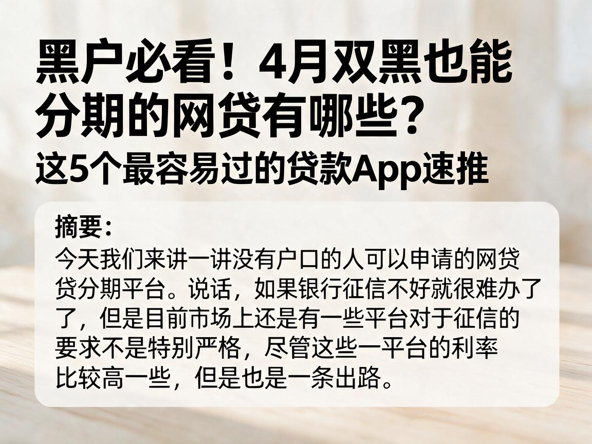 黑户必看!4月双黑也能分期的网贷有哪些?这5个最容易过的贷款App速推