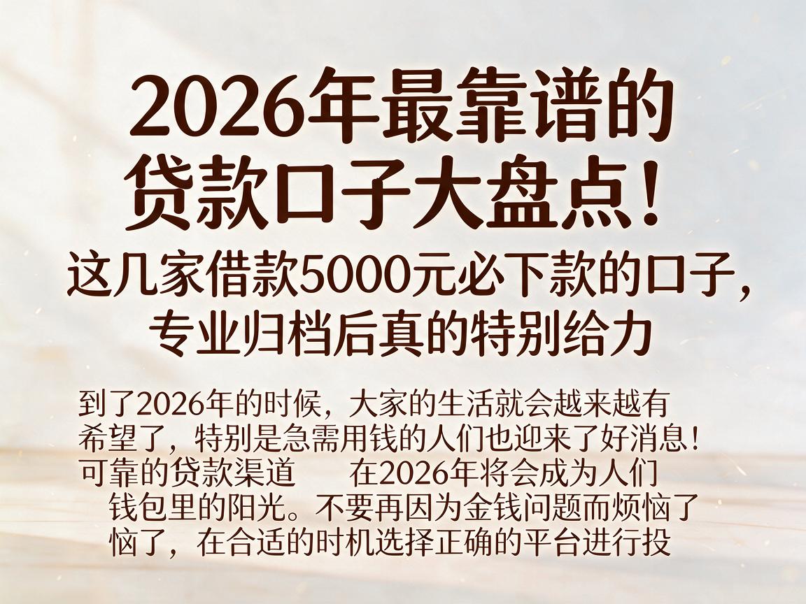 2026年最靠谱的贷款口子大盘点！这几家借款5000元必下款的口子，专业归档后真的特别给力