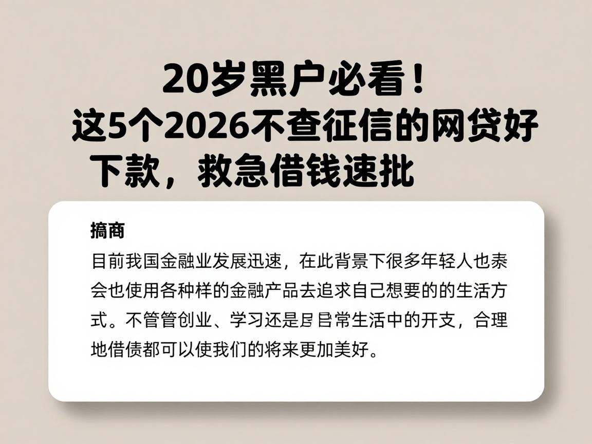 20岁黑户必看!这5个2026不查征信的网贷好下款,救急借钱速批