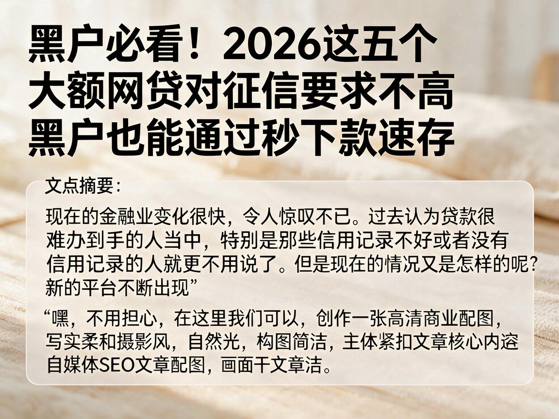 黑户必看！2026这五个大额网贷对征信要求不高，黑户也能通过秒下款速存