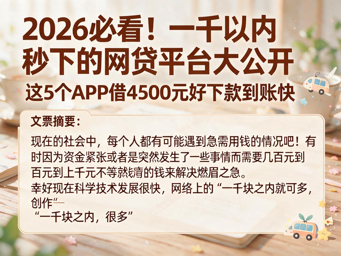 2026必看!一千以内秒下的网贷平台大公开,这5个APP借4500元好下款到账快