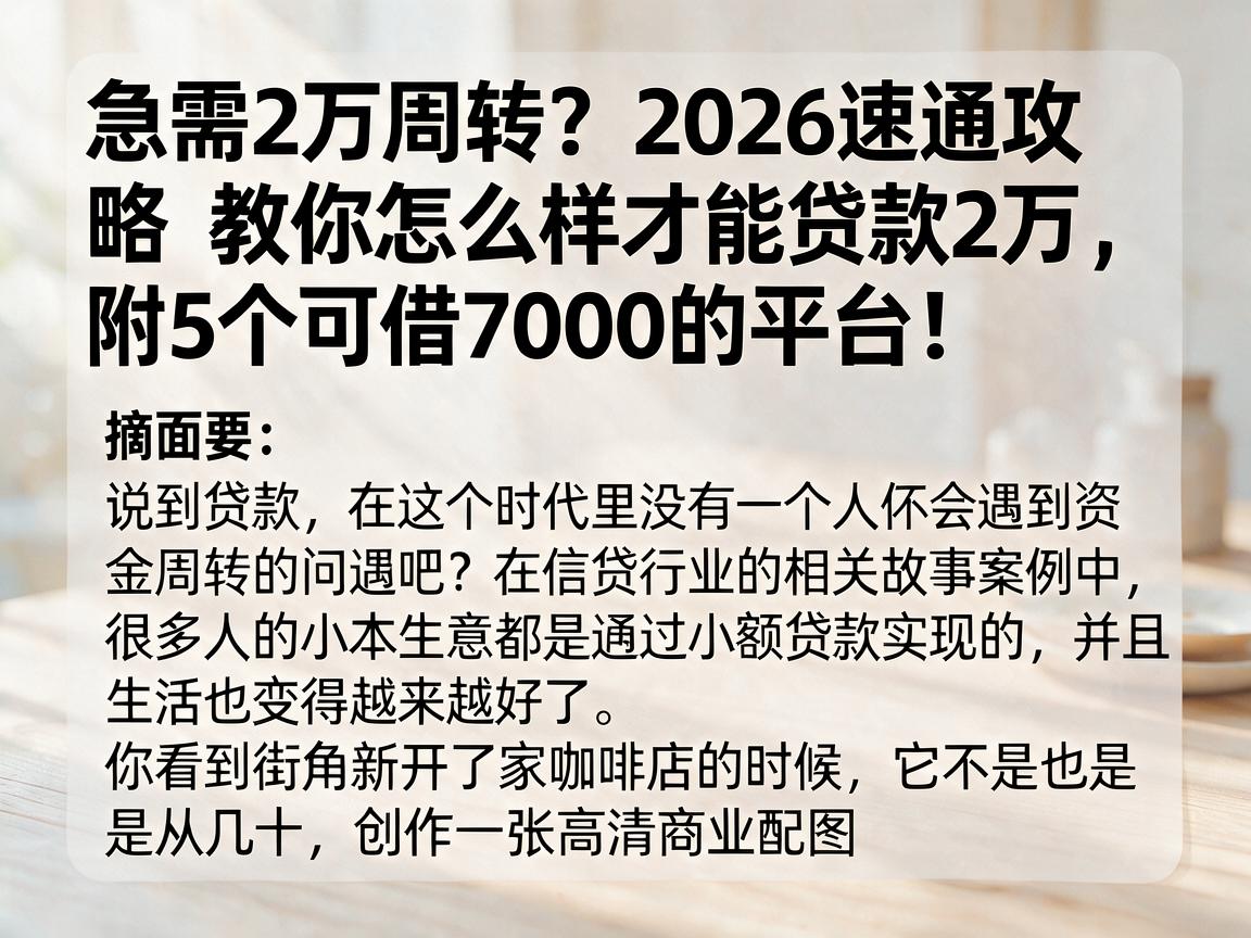 急需2万周转？2026速通攻略教你怎么样才能贷款2万，附5个可借7000的平台！