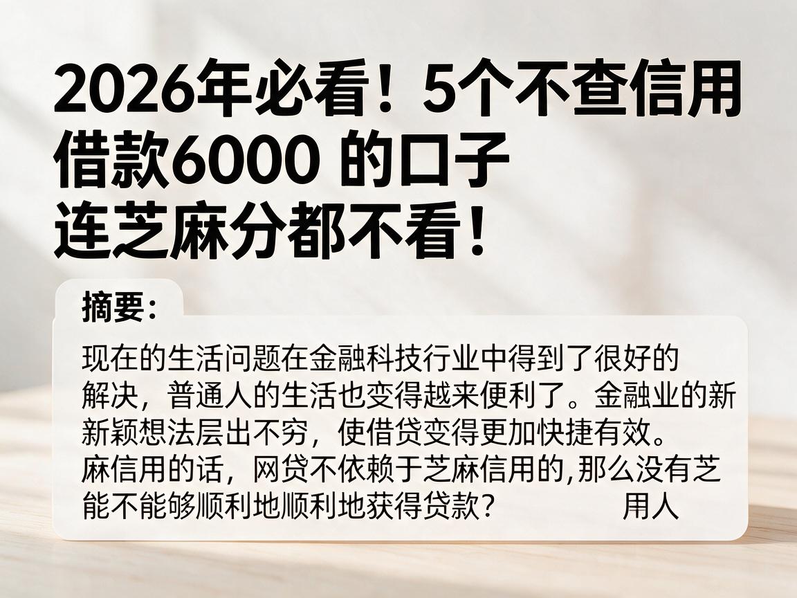 2026年必看!5个不查信用、借款6000的口子,连芝麻分都不看!