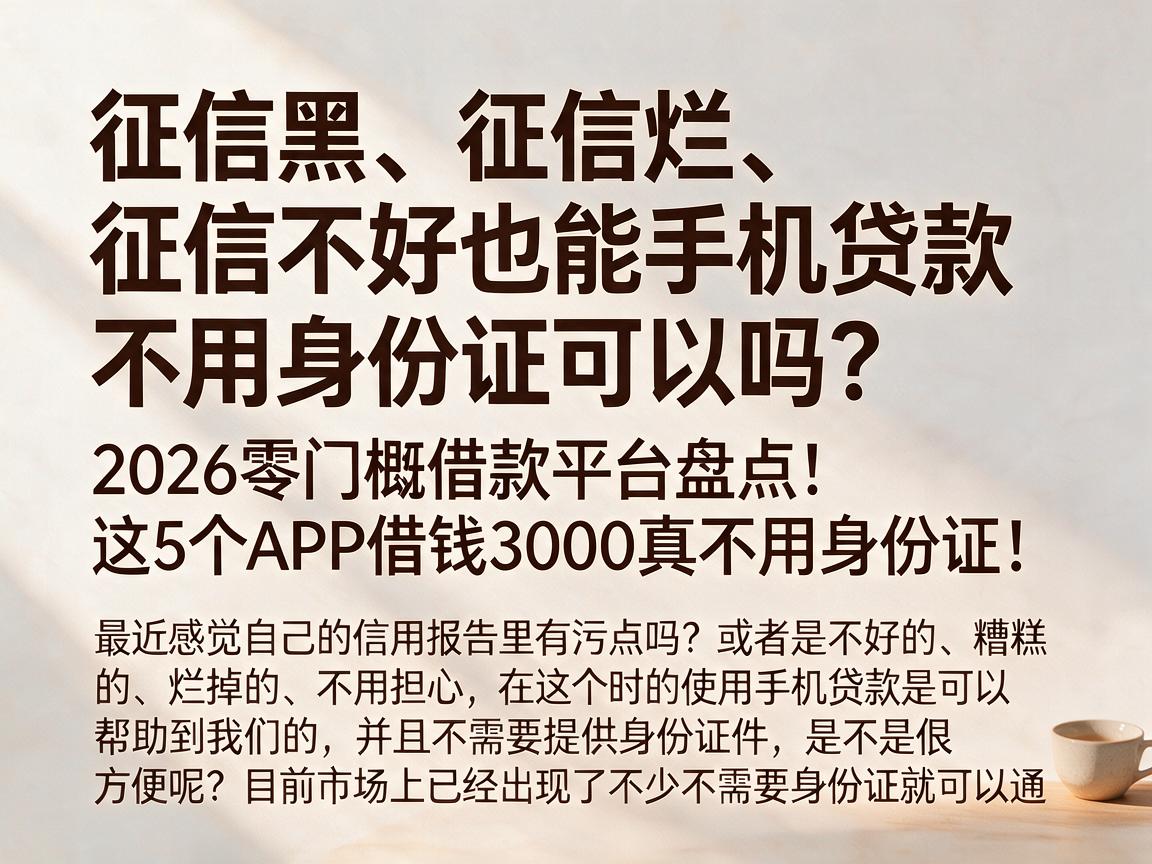 征信黑、征信烂、征信不好也能手机贷款？不用身份证可以吗？2026零门槛借款平台盘点，这5个APP借钱3000真不用身份证！